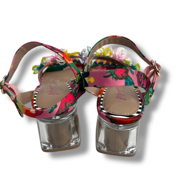 Betsey Johnson Beaded Flower Embellished Sandals Size 6 Clear Block Heels EUC - Picture 6 of 13